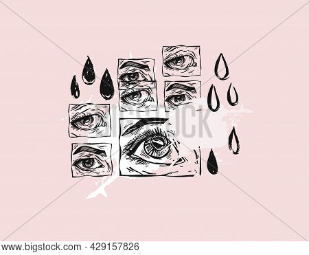 Hand Drawn Vector Abstract Flat Stock Graphic Icon Illustration Sketch Art Collection Set With Femal