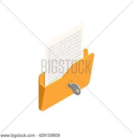 Privacy Data Protection Isometric Icon With Key Locking Folder With Personal Information 3d Vector I