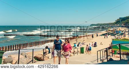 Svetlogorsk, Russia - June 13, 2021: View To The Seafront Promenade On The Coast Of Baltic Sea. Reso
