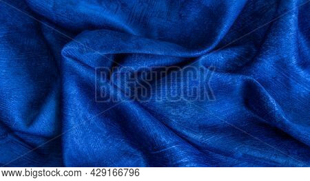 Rinkled Blue Cotton Fabric With Visible Texture