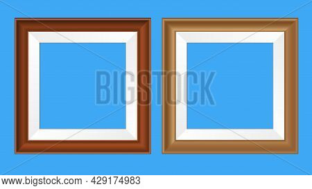 Square Wooden Or Plastic Realistic Frames For Pictures And Photos. Vector Illustration. Isolated Mon