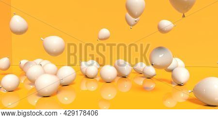 Scattered Balloons On A Colored Background - 3d Render