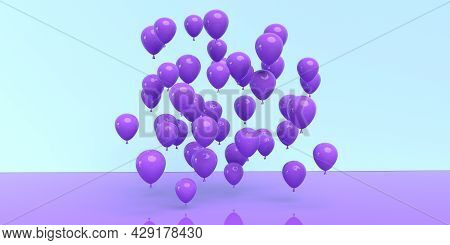Floating Balloons On A Colored Background - 3d Render