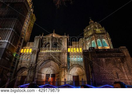 Toledo, Spain - Nov 30, 2019: The Primate Cathedral Of Saint Mary Of Toledo, Catedral Primada Santa 