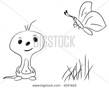Beispiel für ein Baby-Alien mit Schmetterling