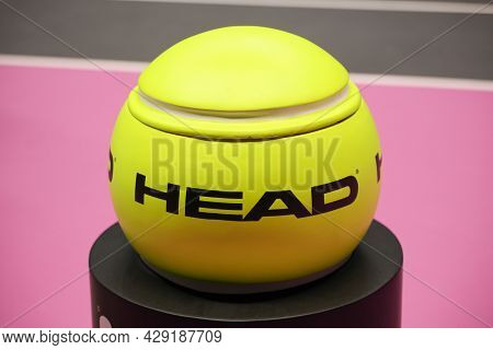 Lyon, France - March 6, 2020: Big Head Tennis Ball. Head Is An Austrian Company Mainly Specialized I