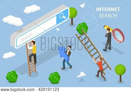 3d Isometric Flat Vector Conceptual Illustration Of Internet Search, Looking Up For Data Online