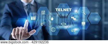 Telnet Virtual Terminal Client. Internet And Network Concept. Teletype Network Protocol