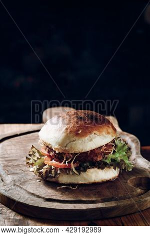 Hamburger On A Black Background Free Space