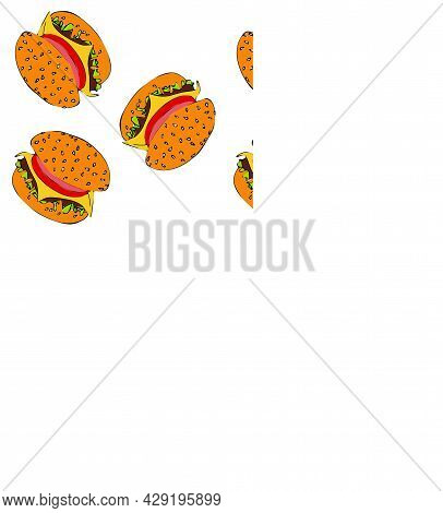 Hamburger With Cheese, Tomato And Herbs. Food. Cartoon Style. Pattern.vector Stock Illustration