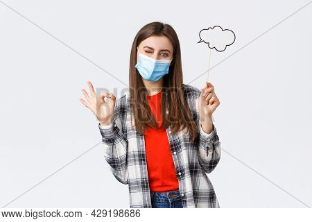 Coronavirus Outbreak, Leisure On Quarantine, Social Distancing And Emotions Concept. No Problem, Gir