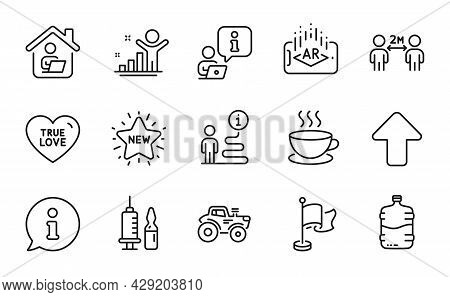 Line Icons Set. Included Icon As Work Home, Social Distancing, Upload Signs. True Love, Cooler Bottl