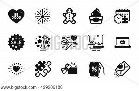 Vector Set Of Fireworks Stars, Puzzle And Puzzle Time Icons Simple Set. Online Shopping, Fireworks E