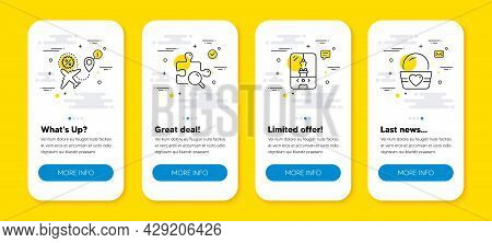 Vector Set Of Search Puzzle, Crane Claw Machine And Flight Sale Line Icons Set. Ui Phone App Screens