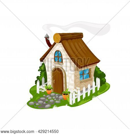Fairytale Cartoon Stone House, Vector Fantasy Dwelling For Elf, Dwarf, Fairy Or Gnome. Cute Cozy Hom