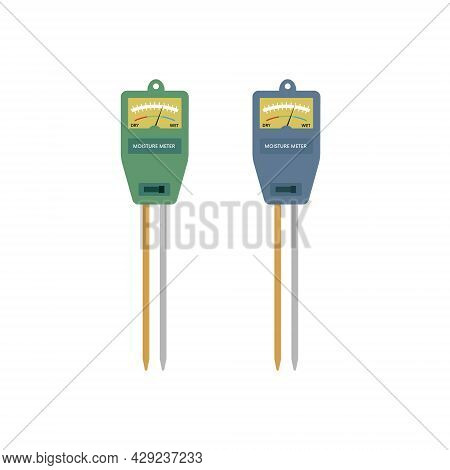 Blue And Green Professional Moisture Meter Tools For Measuring Percentage Of Water In Soil Flat Illu