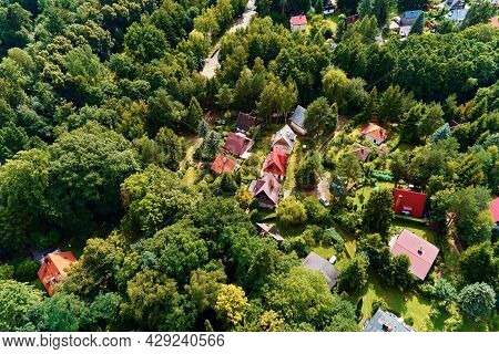 Mountain Village With Forests, Bird Eye View. Sleza Mountain Landscape Near Wroclaw In Poland. Natur
