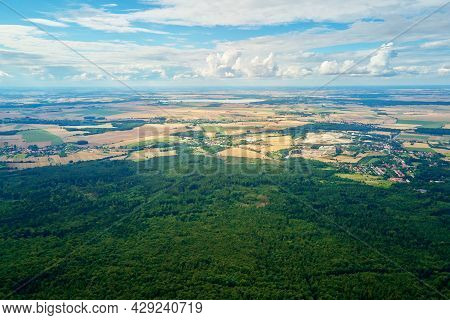 Aerial View Of Beautiful Landscape In Mountains With Forest. Sleza Mountain Near Wroclaw In Poland. 