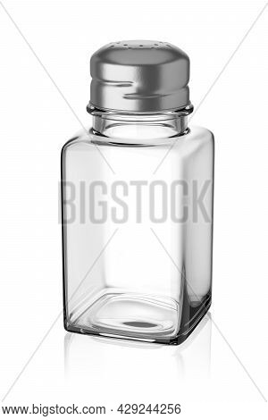 Claccic Glass Pepper Or Salt Shaker With Metal Lid Isolated On White Background. 3d Rendering Illust