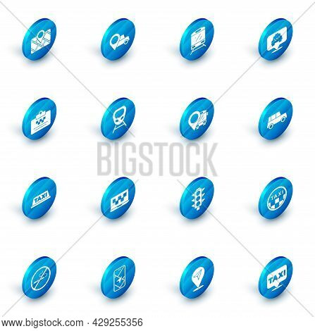 Set Location With Taxi, Train, Taxi Driver License, Car Roof, High-speed Train, Car And Bus Icon. Ve