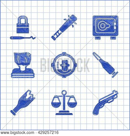 Set Headshot, Scales Of Justice, Police Shotgun, Bullet, Broken Bottle As Weapon, Kidnaping, Safe An