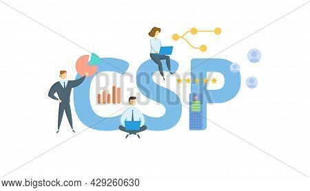 Csp, Classification Settlement Program. Concept With Keyword, People And Icons. Flat Vector Illustra
