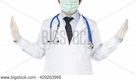 Doctor Raise One's Hand Stop Various Things In White Background