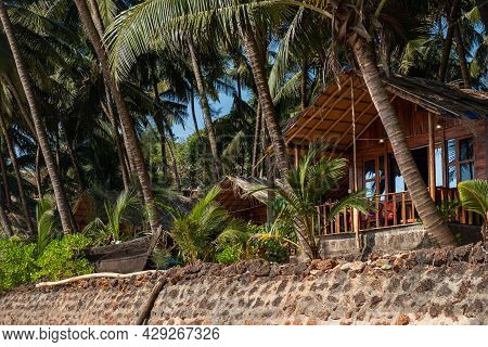 Wooden Bungalows On Colva Beach, South Goa, India