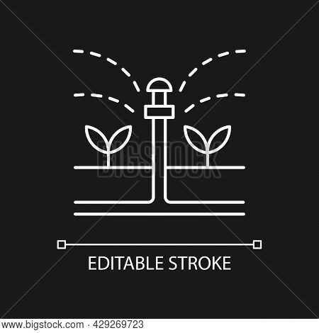 Irrigation Device White Linear Icon For Dark Theme. Automated Watering System For Crop, Landscape. T
