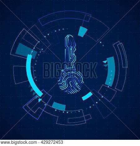 Futuristic Hud Elements. Sci Fi Futuristic Touch Screen Panel. Hologram Of Circuit Key Fingerprint. 
