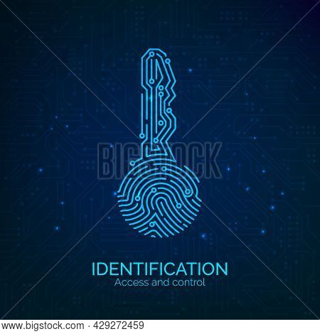 Circuit Key Fingerprint Scanner. Scan Biometric Fingermark Electronic Verification And Identificatio