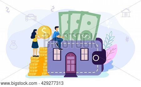 Household Expenses Wallet With Money Coins House Rental Buy Real Estate And Pay Credit To Bank Mortg
