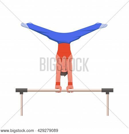 A Gymnast With An Athletic Physique Performs On Horizontal Bar, Athlete Shows Static Hold Skill With