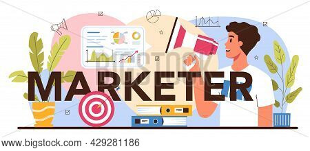 Marketer Typographic Header. Marketing Strategy And Communucation