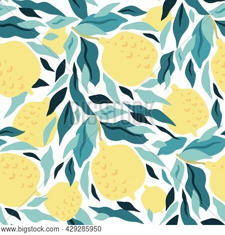 Beautiful  Seamless Pattern  With Lemon  Fruit For Modern Trendy Summer Design. Summer Vibes. Creati