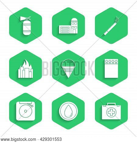 Set Fire Cone Bucket, Water Drop, First Aid Kit, Open Matchbox And Matches, Ringing Alarm Bell, Burn