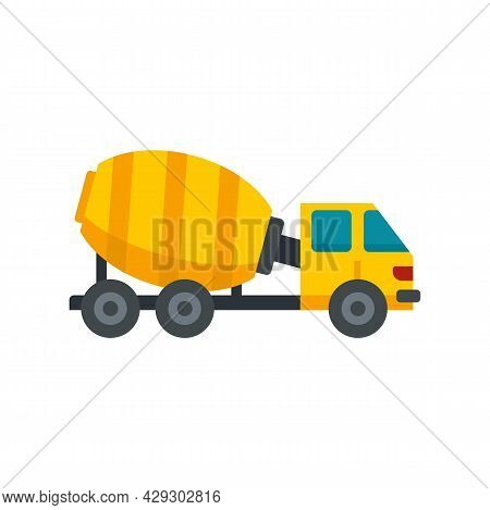 Cement Mixer Truck Icon. Flat Illustration Of Cement Mixer Truck Vector Icon Isolated On White Backg