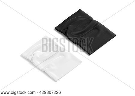 Blank Black And White Neck Gaiter Mockup, Front Side View, 3d Rendering. Empty Sport Headband For Hi