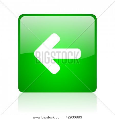 arrow left green square web icon on white background