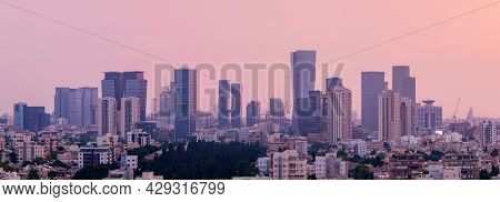 Tel Aviv Skyline, Ramat Gan and Givatayim Cityscape At Sunset,  Tel Aviv Cityscape Panorama, Israel