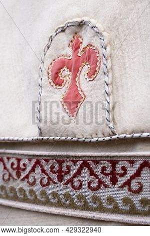 The Kazakh National Pattern Embroidered On Fabric