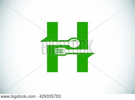 Initial H Monogram Alphabet With A Fork, Spoon. Font Emblem. Modern Vector Logo For Cafe, Restaurant