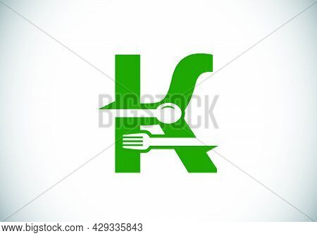 Initial K Monogram Alphabet With A Fork, Spoon. Font Emblem. Modern Vector Logo For Cafe, Restaurant