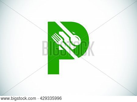 Initial P Monogram Alphabet With A Fork, Spoon. Font Emblem. Modern Vector Logo For Cafe, Restaurant