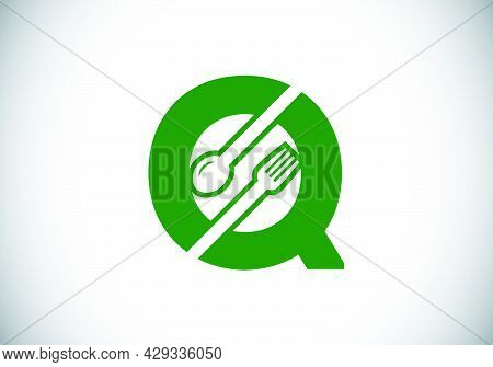 Initial Q Monogram Alphabet With A Fork, Spoon. Font Emblem. Modern Vector Logo For Cafe, Restaurant