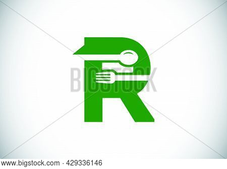 Initial R Monogram Alphabet With A Fork, Spoon. Font Emblem. Modern Vector Logo For Cafe, Restaurant