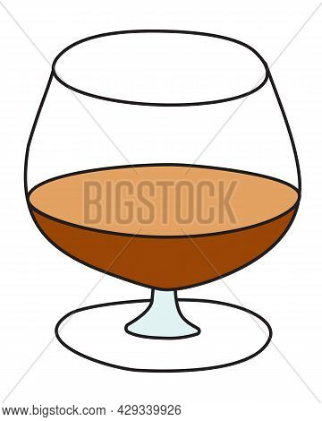 Stylish Hand-drawn Doodle Cartoon Style Cognac Brandy Snifter Glass Vector Illustration. For Party C