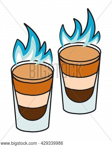 Stylish Hand-drawn Doodle Cartoon Hipster Style Vector Illustration. A Pair Of Shot Shooter Burning 