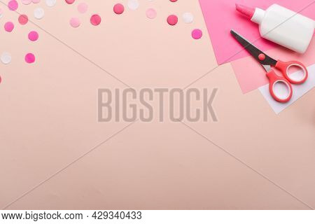 Pink Background For Paper Crafts In Color. Copy Space