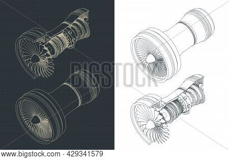 Turbofan Engine Isometric Blueprints